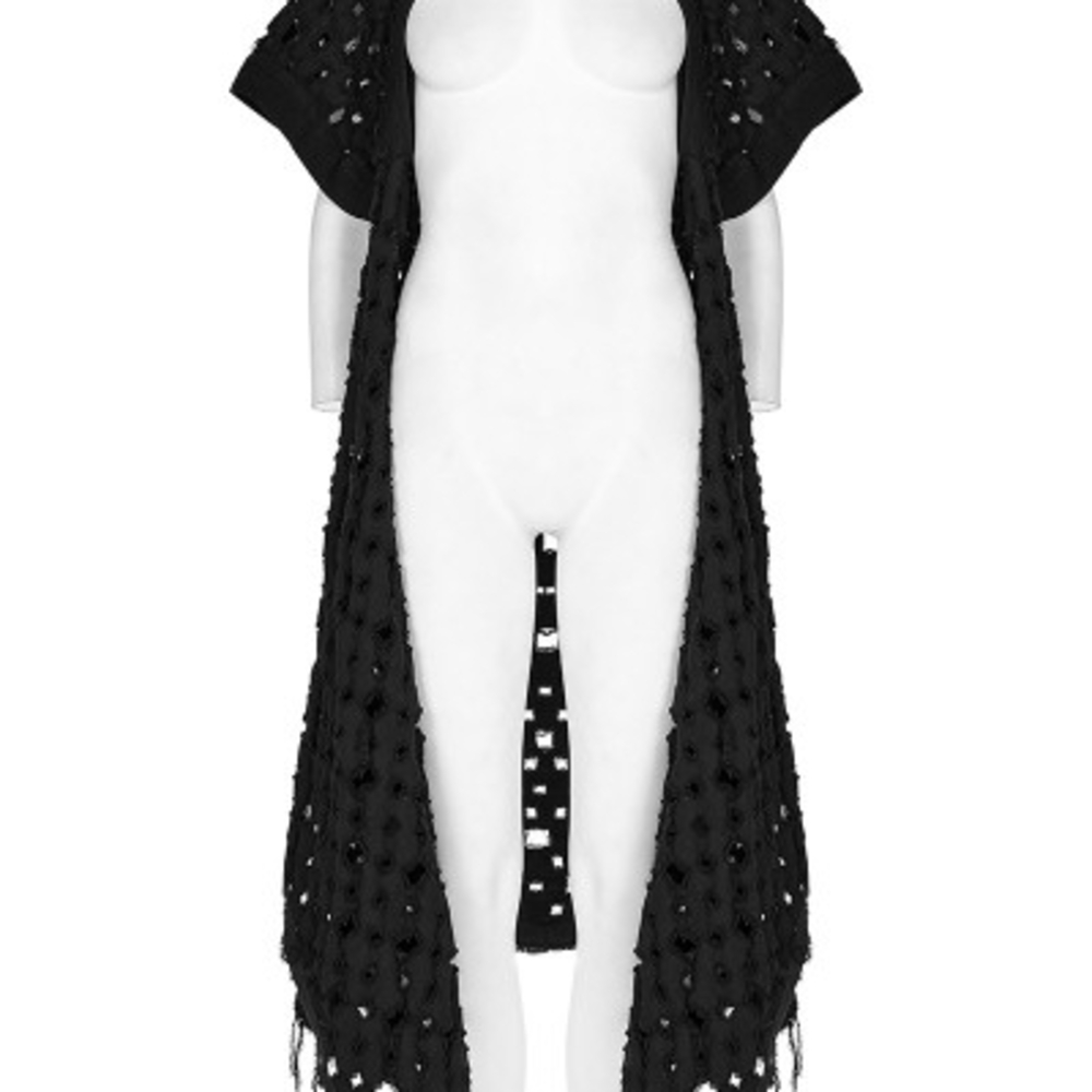 Black Crochet Open-Front Cardigan
